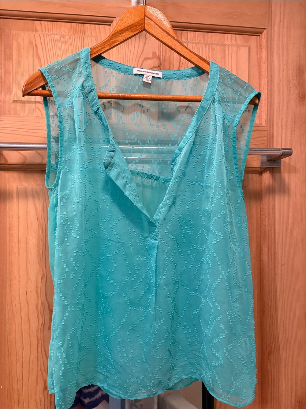 Teal Textured Sheer Sleeveless Top Sz SP